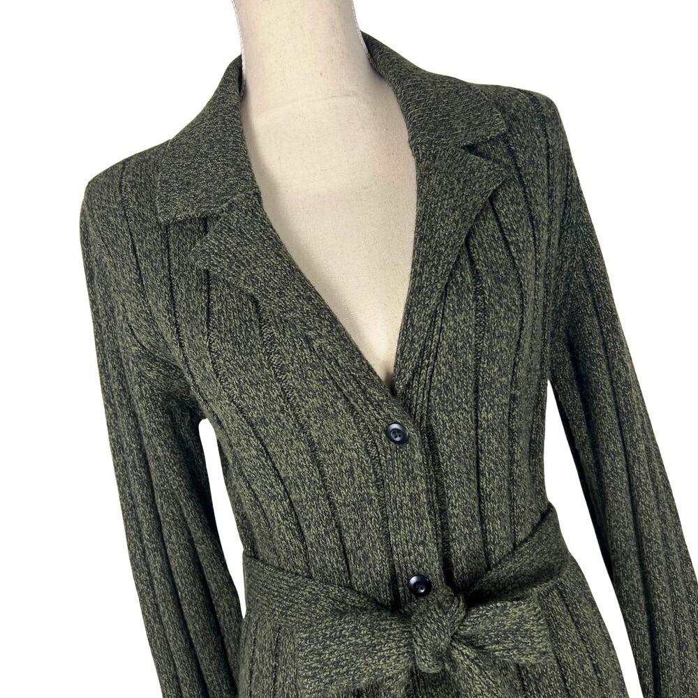 Vintage Distinctive Olive Green Belted Cardigan Dark Academia Cottagecore S - Picture 5 of 9
